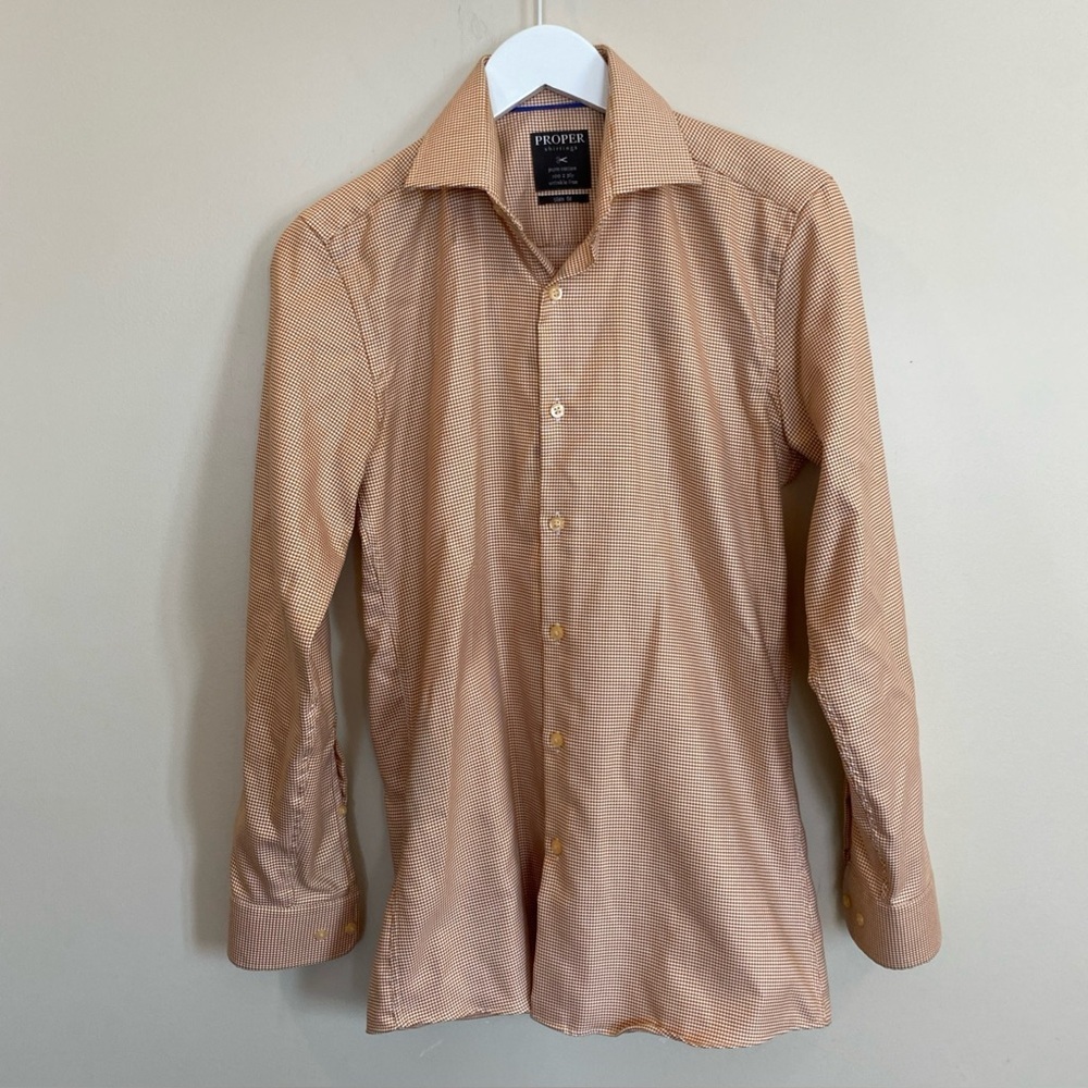 Proper Shirtlings Mens Slim Fit Wrinkle Free 100% Cotton 14.5 Neck 32-33 Orange